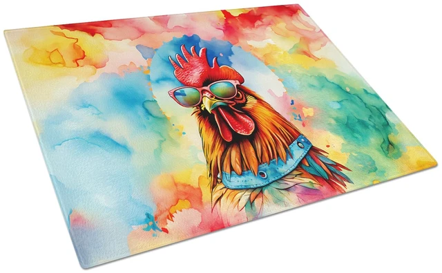 Main image of Hippie Animal Red Rooster Glass Cutting Board Decorative Tempered Glass Kitchen Cutting and Serving Board Large Size Chopping Bo