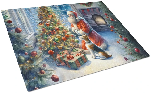Main image of NEW Fox Terrier and Santa Claus Glass Cutting Board Decorative Tempered Glass Kitchen Cutting and Serving Board Large Size Chopp