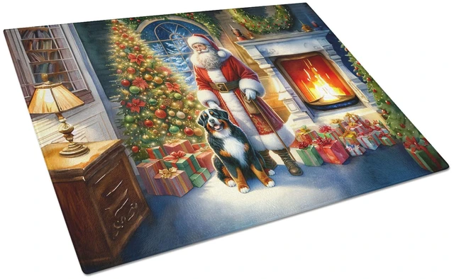 Main image of NEW Bernese Mountain Dog and Santa Claus Glass Cutting Board Decorative Tempered Glass Kitchen Cutting and Serving Board Large S
