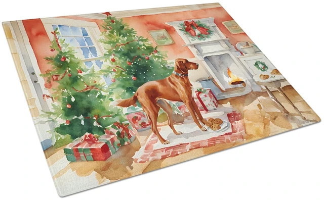 Main image of NEW Redbone Coonhound Christmas Cookies Glass Cutting Board Decorative Tempered Glass Kitchen Cutting and Serving Board Large Si