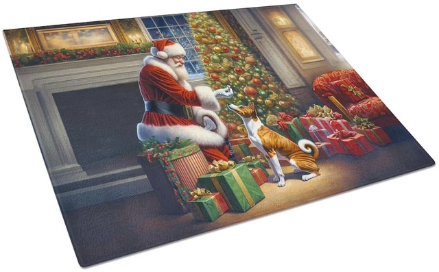 Main image of NEW Basenji and Santa Claus Glass Cutting Board Decorative Tempered Glass Kitchen Cutting and Serving Board Large Size Chopping