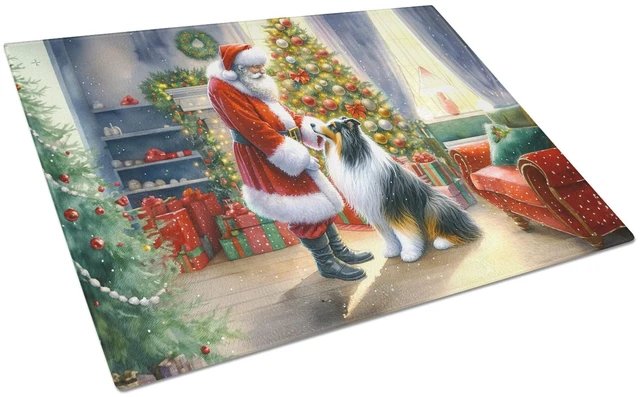 Main image of NEW Collie and Santa Claus Glass Cutting Board Decorative Tempered Glass Kitchen Cutting and Serving Board Large Size Chopping B
