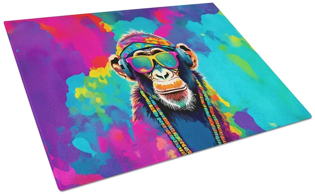 Main image of NEW Hippie Animal Chimpanzee Glass Cutting Board Decorative Tempered Glass Kitchen Cutting and Serving Board Large Size Chopping
