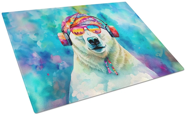 Main image of Hippie Animal Polar Bear Glass Cutting Board Decorative Tempered Glass Kitchen Cutting and Serving Board Large Size Chopping Boa