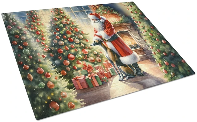 Main image of Greyhound and Santa Claus Glass Cutting Board Decorative Tempered Glass Kitchen Cutting and Serving Board Large Size Chopping Bo