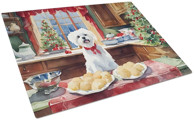 Main image of NEW Maltese Christmas Cookies Glass Cutting Board Decorative Tempered Glass Kitchen Cutting and Serving Board Large Size Choppin
