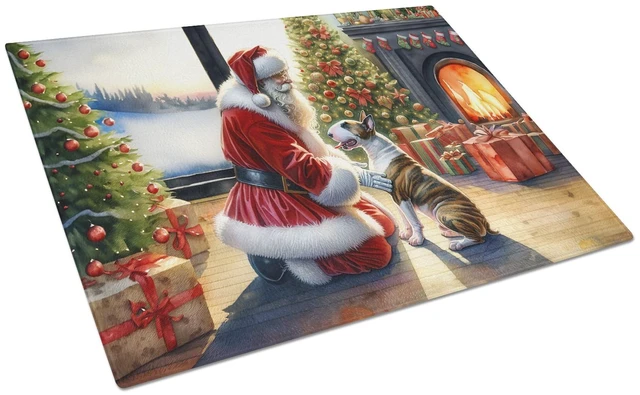 Main image of Bull Terrier and Santa Claus Glass Cutting Board Decorative Tempered Glass Kitchen Cutting and Serving Board Large Size Chopping