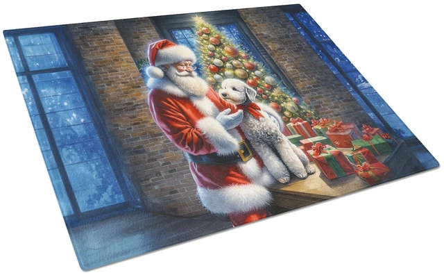 Main image of NEW Bedlington Terrier and Santa Claus Glass Cutting Board Decorative Tempered Glass Kitchen Cutting and Serving Board Large Siz