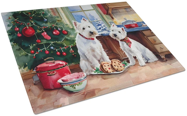 Main image of NEW Westie Christmas Cookies Glass Cutting Board Decorative Tempered Glass Kitchen Cutting and Serving Board Large Size Chopping