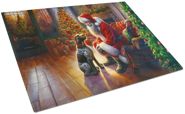 Main image of NEW German Wirehaired Pointer and Santa Claus Glass Cutting Board Decorative Tempered Glass Kitchen Cutting and Serving Board La
