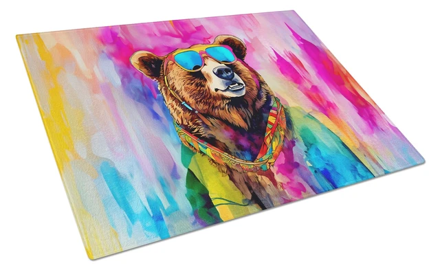 Main image of Hippie Animal Grizzly Bear Glass Cutting Board Decorative Tempered Glass Kitchen Cutting and Serving Board Large Size Chopping B