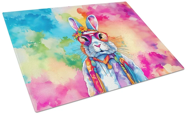 Main image of Hippie Animal Rabbit Glass Cutting Board Decorative Tempered Glass Kitchen Cutting and Serving Board Large Size Chopping Board