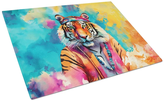 Main image of NEW Hippie Animal Bengal Tiger Glass Cutting Board Decorative Tempered Glass Kitchen Cutting and Serving Board Large Size Choppi