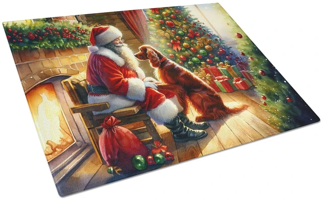 Main image of NEW Irish Setter and Santa Claus Glass Cutting Board Decorative Tempered Glass Kitchen Cutting and Serving Board Large Size Chop