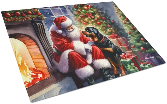 Main image of NEW Rottweiler and Santa Claus Glass Cutting Board Decorative Tempered Glass Kitchen Cutting and Serving Board Large Size Choppi