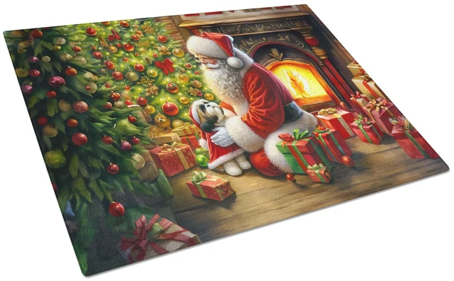 Main image of NEW Shih Tzu and Santa Claus Glass Cutting Board Decorative Tempered Glass Kitchen Cutting and Serving Board Large Size Chopping