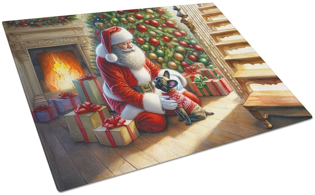 Main image of NEW French Bulldog and Santa Claus Glass Cutting Board Decorative Tempered Glass Kitchen Cutting and Serving Board Large Size Ch