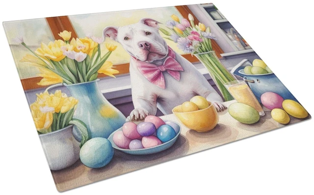 Main image of NEW Decorating Easter Pit Bull Terrier Glass Cutting Board Decorative Tempered Glass Kitchen Cutting and Serving Board Large Siz