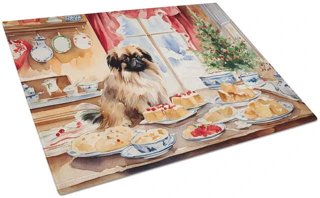 Main image of NEW Pekingese Christmas Cookies Glass Cutting Board Decorative Tempered Glass Kitchen Cutting and Serving Board Large Size Chopp