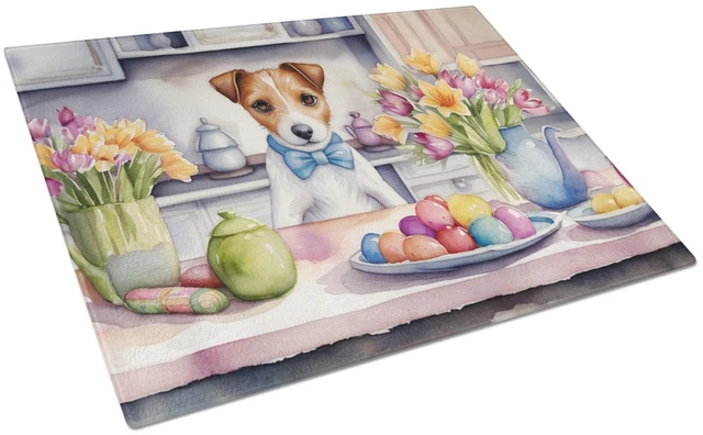 Main image of NEW Decorating Easter Jack Russell Terrier Glass Cutting Board Decorative Tempered Glass Kitchen Cutting and Serving Board Large