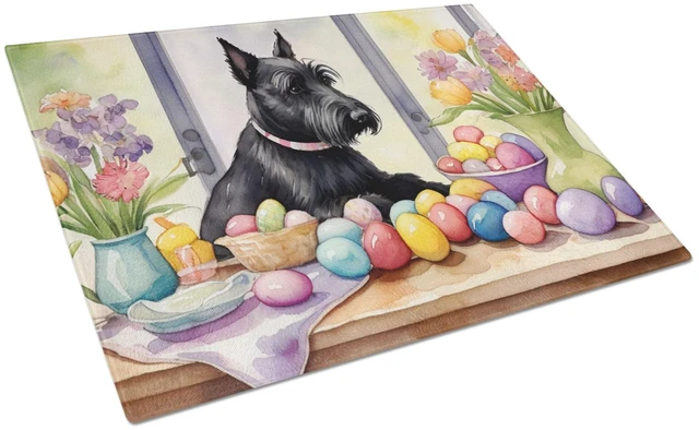 Main image of NEW Decorating Easter Scottish Terrier Glass Cutting Board Decorative Tempered Glass Kitchen Cutting and Serving Board Large Siz