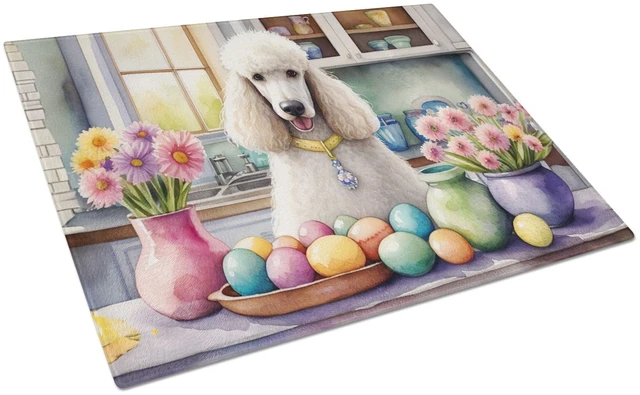 Main image of NEW Decorating Easter White Poodle Glass Cutting Board Decorative Tempered Glass Kitchen Cutting and Serving Board Large Size Ch