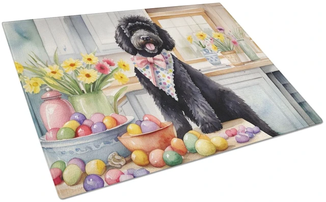 Main image of NEW Decorating Easter Portuguese Water Dog Glass Cutting Board Decorative Tempered Glass Kitchen Cutting and Serving Board Large