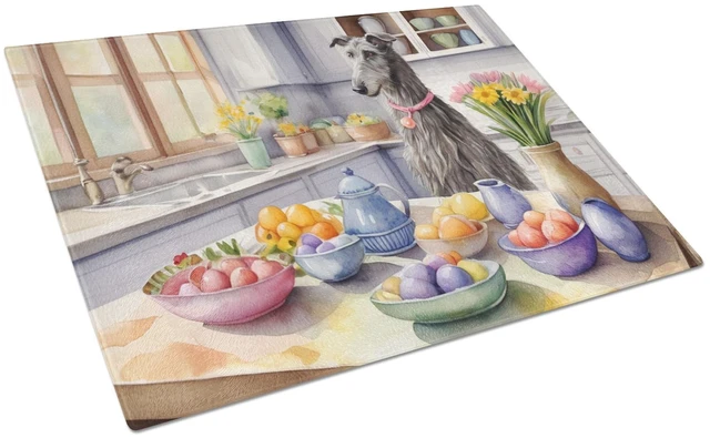 Main image of NEW Decorating Easter Scottish Deerhound Glass Cutting Board Decorative Tempered Glass Kitchen Cutting and Serving Board Large S