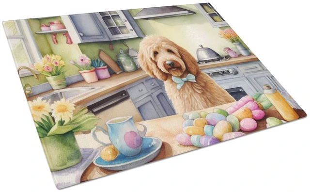 Main image of NEW Decorating Easter Goldendoodle Glass Cutting Board Decorative Tempered Glass Kitchen Cutting and Serving Board Large Size Ch
