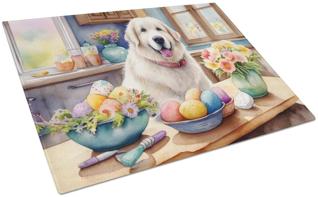 Main image of NEW Decorating Easter Great Pyrenees Glass Cutting Board Decorative Tempered Glass Kitchen Cutting and Serving Board Large Size
