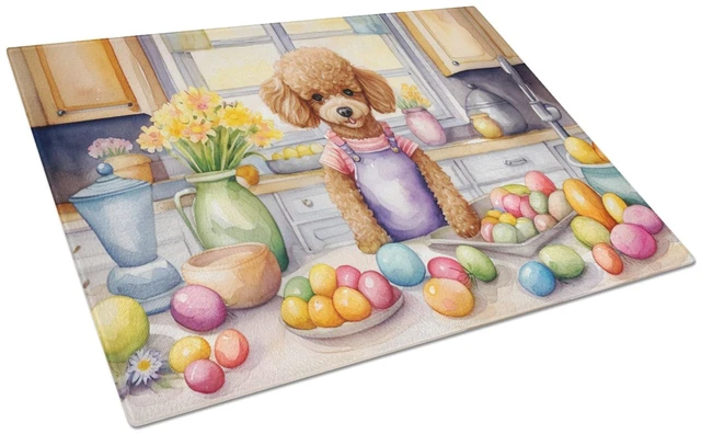 Main image of NEW Decorating Easter Poodle Glass Cutting Board Decorative Tempered Glass Kitchen Cutting and Serving Board Large Size Chopping