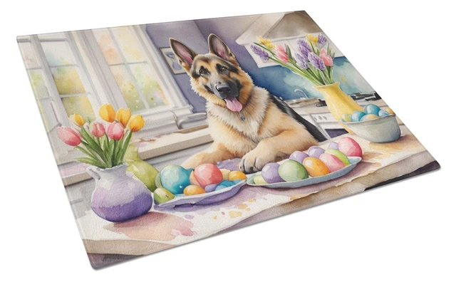 Main image of NEW Decorating Easter German Shepherd Glass Cutting Board Decorative Tempered Glass Kitchen Cutting and Serving Board Large Size