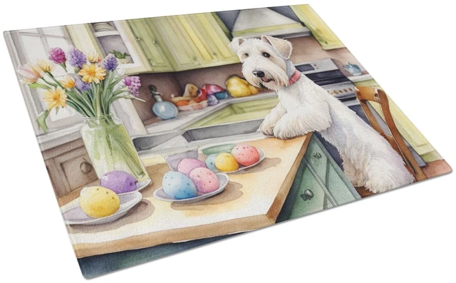 Main image of Decorating Easter Sealyham Terrier Glass Cutting Board Decorative Tempered Glass Kitchen Cutting and Serving Board Large Size Ch