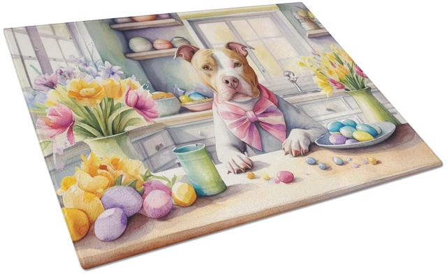 Main image of NEW Decorating Easter Pit Bull Terrier Glass Cutting Board Decorative Tempered Glass Kitchen Cutting and Serving Board Large Siz