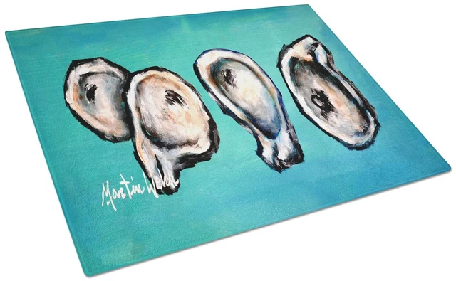 Main image of NEW Four Oyster Shells on Board Glass Cutting Board Decorative Tempered Glass Kitchen Cutting and Serving Board Large Size Chopp