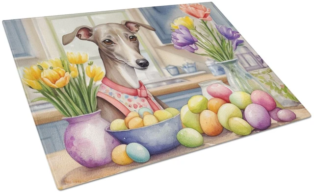 Main image of Decorating Easter Italian Greyhound Glass Cutting Board Decorative Tempered Glass Kitchen Cutting and Serving Board Large Size C