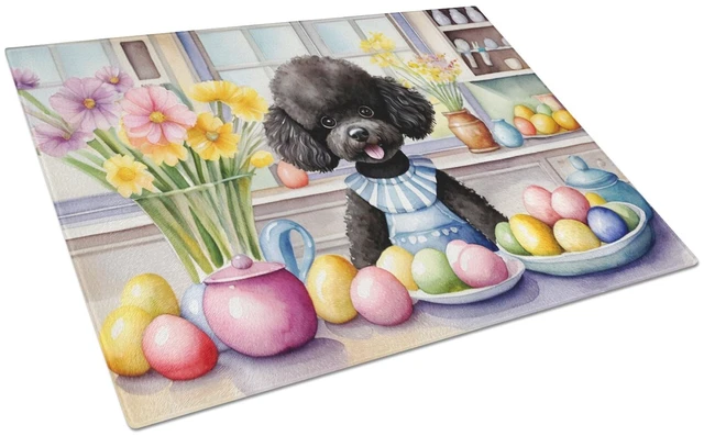 Main image of NEW Decorating Easter Black Poodle Glass Cutting Board Decorative Tempered Glass Kitchen Cutting and Serving Board Large Size Ch