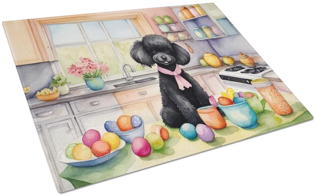 Main image of NEW Decorating Easter Black Poodle Glass Cutting Board Decorative Tempered Glass Kitchen Cutting and Serving Board Large Size Ch