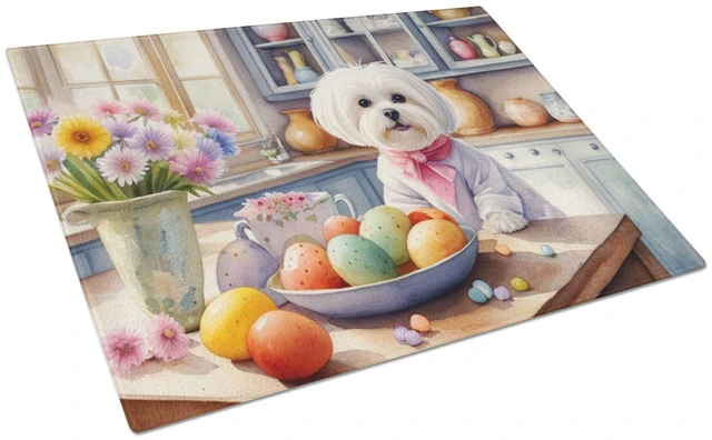 Main image of NEW Decorating Easter Maltese Glass Cutting Board Decorative Tempered Glass Kitchen Cutting and Serving Board Large Size Choppin