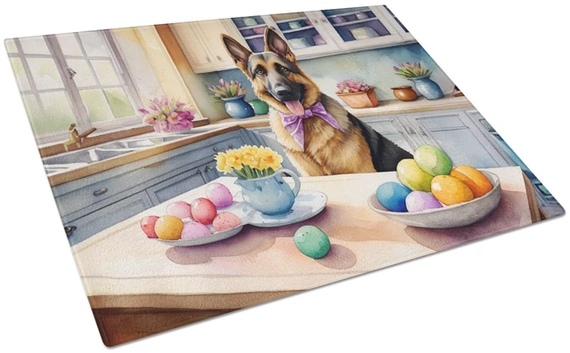 Main image of NEW Decorating Easter German Shepherd Glass Cutting Board Decorative Tempered Glass Kitchen Cutting and Serving Board Large Size