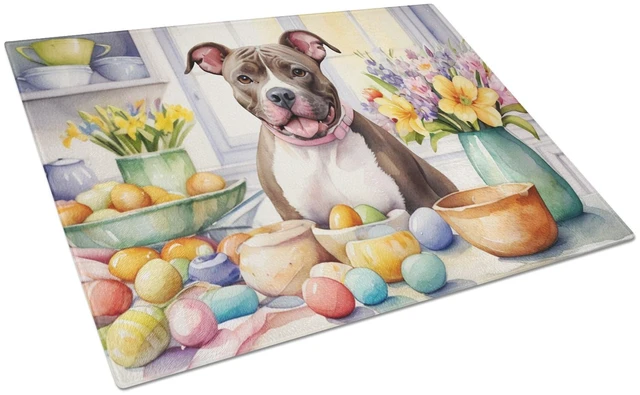 Main image of NEW Decorating Easter Pit Bull Terrier Glass Cutting Board Decorative Tempered Glass Kitchen Cutting and Serving Board Large Siz