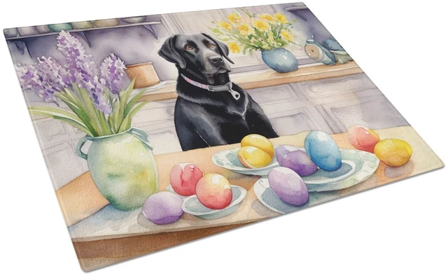 Main image of NEW Decorating Easter Black Labrador Retriever Glass Cutting Board Decorative Tempered Glass Kitchen Cutting and Serving Board L