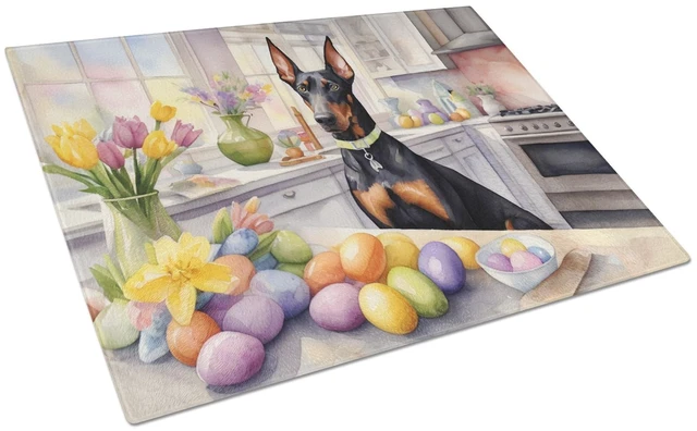 Main image of Decorating Easter Doberman Pinscher Glass Cutting Board Decorative Tempered Glass Kitchen Cutting and Serving Board Large Size C
