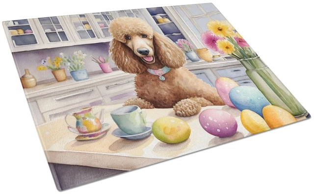 Main image of NEW Decorating Easter Poodle Glass Cutting Board Decorative Tempered Glass Kitchen Cutting and Serving Board Large Size Chopping