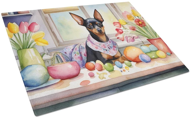 Main image of NEW Decorating Easter Miniature Pinscher Glass Cutting Board Decorative Tempered Glass Kitchen Cutting and Serving Board Large S