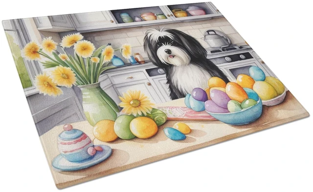Main image of NEW Decorating Easter Havanese Glass Cutting Board Decorative Tempered Glass Kitchen Cutting and Serving Board Large Size Choppi