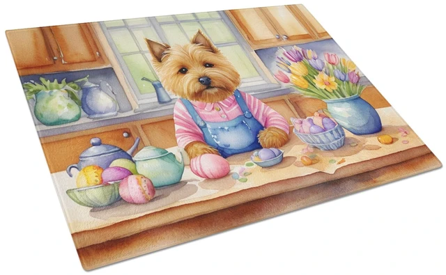 Main image of NEW Decorating Easter Norwich Terrier Glass Cutting Board Decorative Tempered Glass Kitchen Cutting and Serving Board Large Size