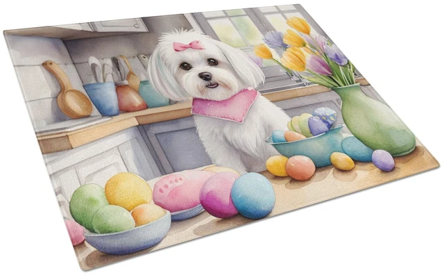 Main image of NEW Decorating Easter Maltese Glass Cutting Board Decorative Tempered Glass Kitchen Cutting and Serving Board Large Size Choppin
