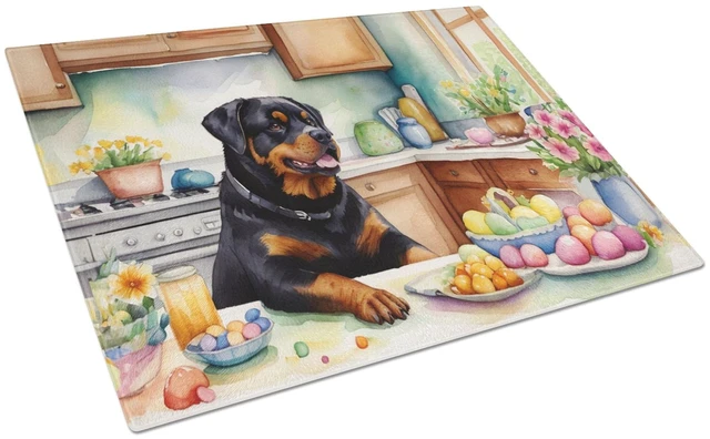 Main image of NEW Decorating Easter Rottweiler Glass Cutting Board Decorative Tempered Glass Kitchen Cutting and Serving Board Large Size Chop