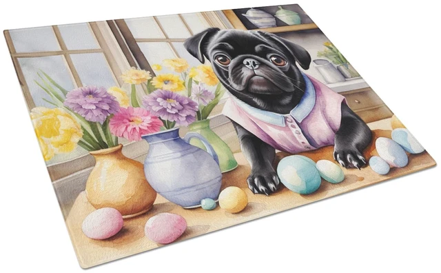 Main image of NEW Decorating Easter Pug Glass Cutting Board Decorative Tempered Glass Kitchen Cutting and Serving Board Large Size Chopping Bo